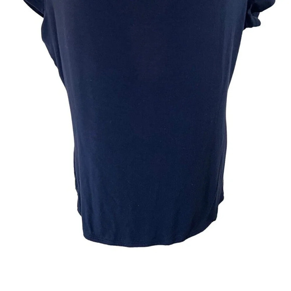 Carmen Marc Valvo Navy Blue Top XL Cutout Neckline Short Sleeve Stretch Knit - Picture 6 of 7